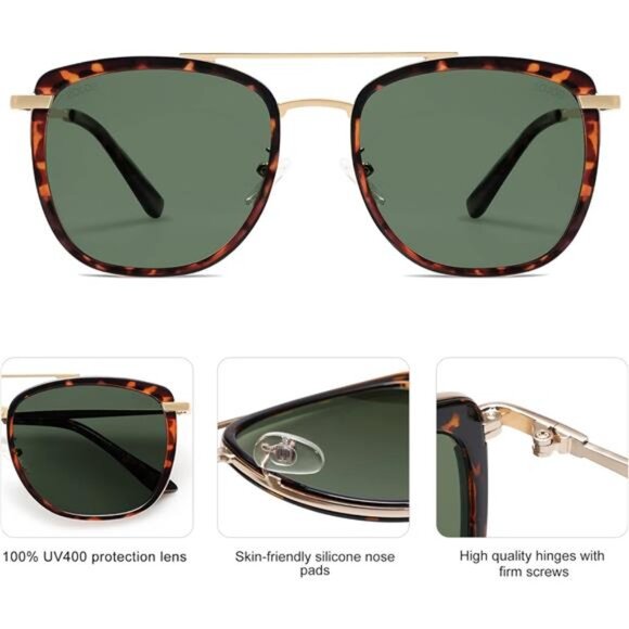 Aviator Sunglasses Polarized Square Retro Sunglasses UV400 Women Men Fashion Sha - Picture 4 of 6